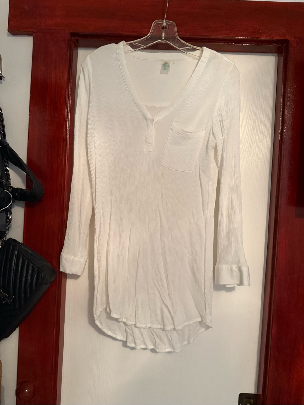 White Women's Long-Sleeve V-Neck Tunic Top beach cover up